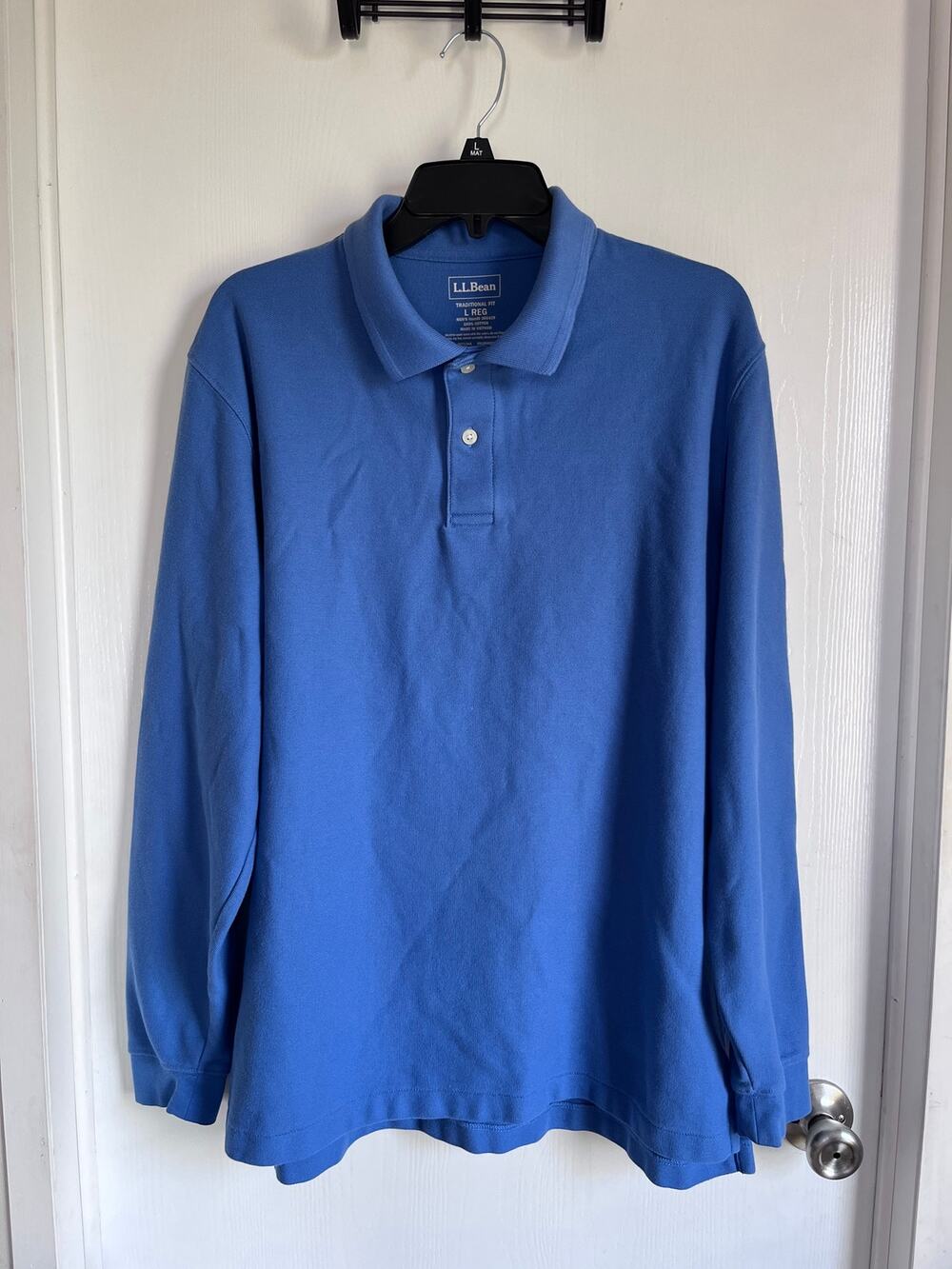 L.L. Bean Men’s Long Sleeve Polo Shirt Blue Traditional Fit 100% Cotton Sz L Reg